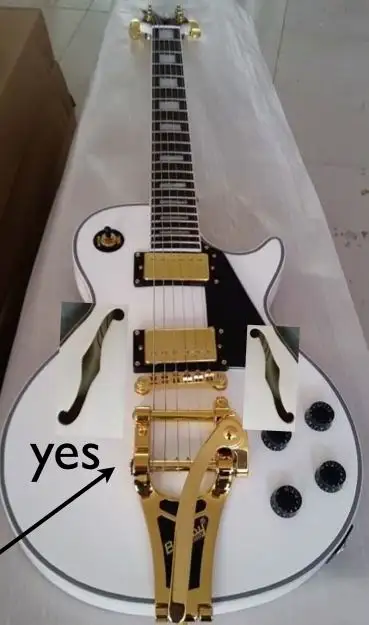 

Custom Shop Jazz Electric Guitar With Bigsby Semi Hollow Body In White