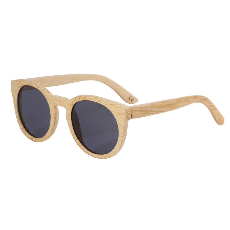 BerWer деревянные модные солнцезащитные очки для женщин круглые поляризованные линзы бамбуковая оправа солнцезащитные очки UV400 - Цвет линз: black lens