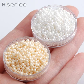 

Hisenlee Beige/White 2500Pcs 2MM Glass Czech Seed Round Spacer Pearls Beads For DIY Handmade Making
