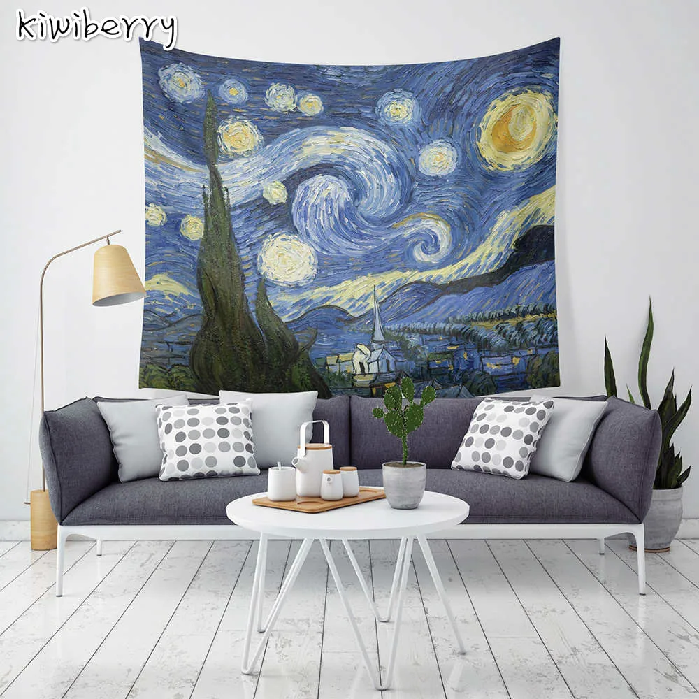 

Hippie Nature Oil Paint Printed Decorative Wmacrame Wall Hanging Tapestry Table Cover Beach Picnic Boho Decor Mandala Tapestry