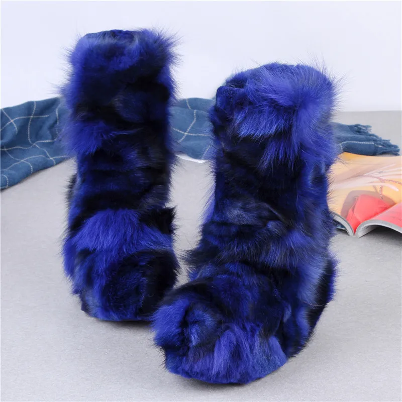 

Micholediys 2018 New Arrival Handmade Winter Fox Fur Blue Snow Boots Eskimo Botas Silver Fox Fur increased Medium Shoes
