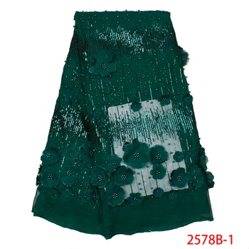 

2019 3d lace fabric high quality african lace fabrics nigerian french tulle mesh with sequins and beads KS2578B-1