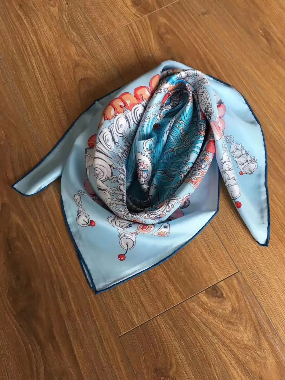 Новое поступление, весенне-осенний классический шарф из чистого шелка с принтом, саржевый шарф ручной работы, 90*90 см, шаль для женщин и девушек