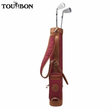 

Tourbon Vintage Golf Club Bag Pencil Style 24oz Canvas & Leather Golf Gun Carrier Interlayer Cover 78CM Wine Red Sunday Bag