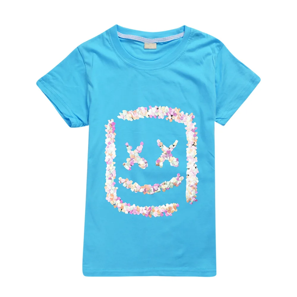 Modis dj marshmello/Детские футболки, одежда с капюшоном, летний топ черного цвета, футболка с короткими рукавами для девочек и мальчиков, хлопок - Цвет: Light blue