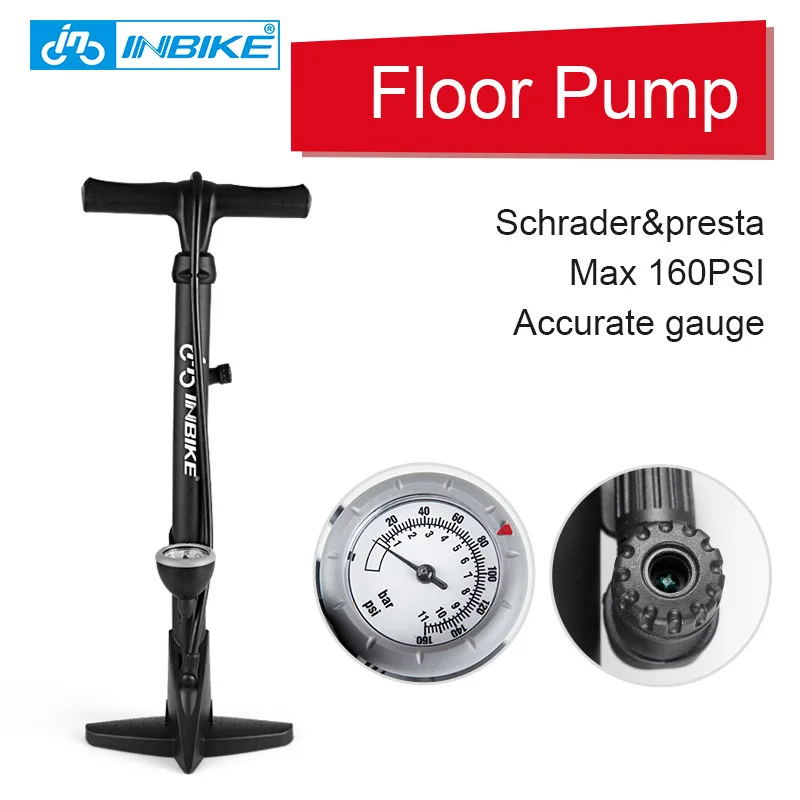 

INBIKE Bike Pump with Gauge Bicycle Foot Pump 160PSI Schrader & Presta Portable IQ016