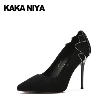 

Super Thin 4 Inch Heels Wedding Shoes Black Ladies Pumps Size 34 2017 High Bridal Pointed Toe Formal Ultra Suede Extreme New