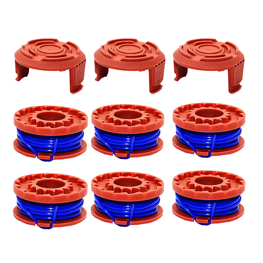 9 Pack Replacement Trimmer Spool Line 6Pcs& Spool Cap Cover WA6531 GT 3Pcs for Worx WA0010 Accessories