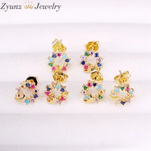 10 пар, Радуга cz Циркон высокого качества круглые серьги в форме Луны модные ювелирные изделия для женщин девочек cz микро-кристалл серьги-гвоздики