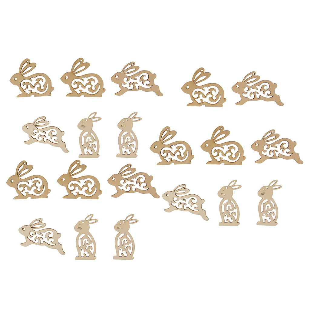 20pcs Unfinished Wood Hollow Rabbit Shape Wooden Embellishments for Kids Crafts DIY Gift Tags