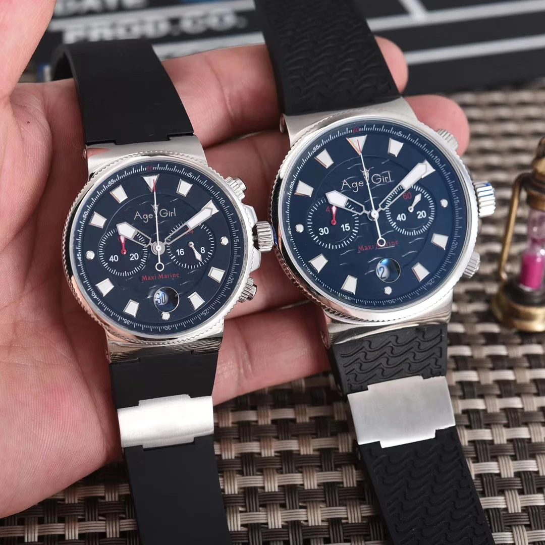 

Luxury Brand New Men Women Chronograph Silver Black Blue Coffee Rubber Stainless Steel Watches Luminous Sport Waterproof AAA+