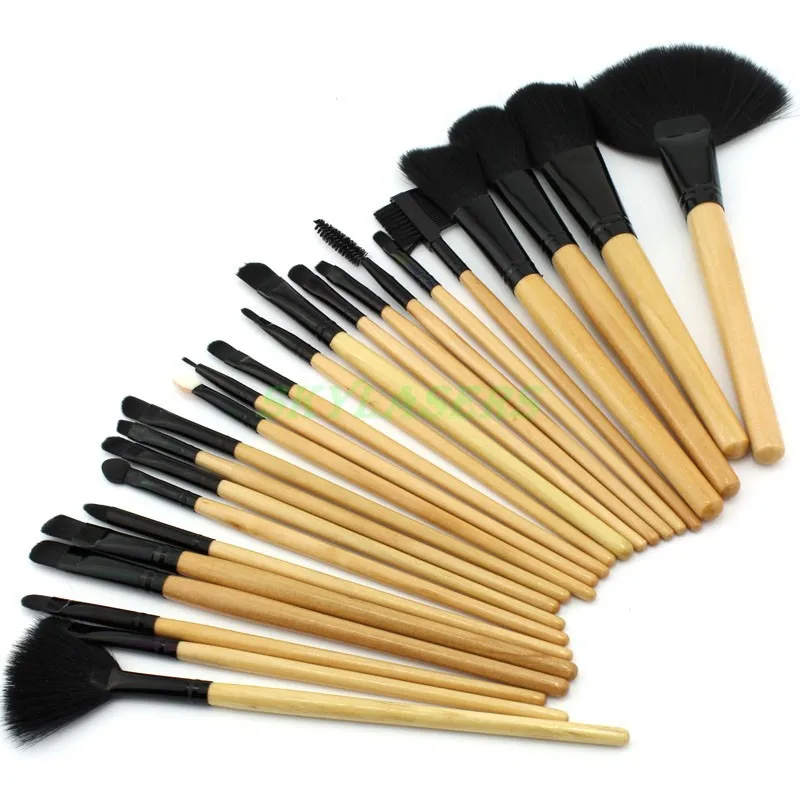 

24pcs 24 pcs Cosmetic Burlywood Make Up Makeup Brush Blush Eyeshadow Set Kit with Black Leather Case, Free Shipping