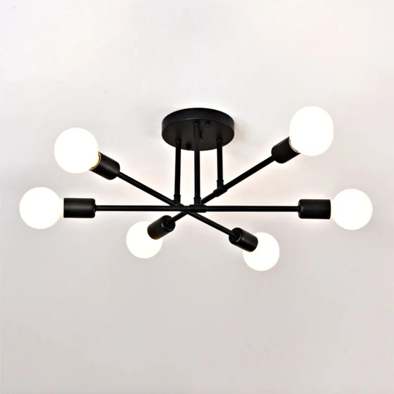 Smuxi 6/8 Светодиодный промышленный Железный потолочный светильник с подвеской, лампа для гостиной, освещение в скандинавском стиле 220 В, E27(лампа не входит в комплект - Цвет корпуса: black 6 heads