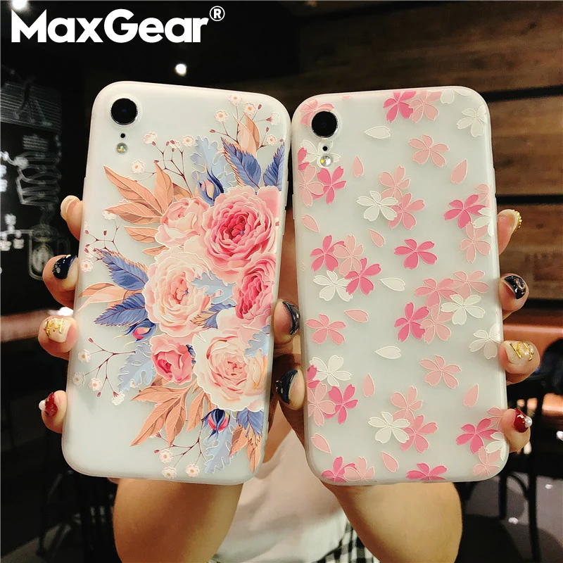 

MaxGear Clear Soft TPU Case For iPhone XR XS Max Relief Flower Cases Silicone Back Cover Coque 5 5S SE 6 6S 7 8 Plus X 2018