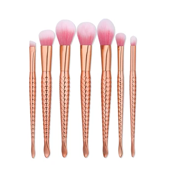 

7pcs Rose Gold Makeup Cosmetic Brushes Set Mermaid Design Foundation Powder Facial Blusher Eyeshadow Eyeliner Lip Make up Brush