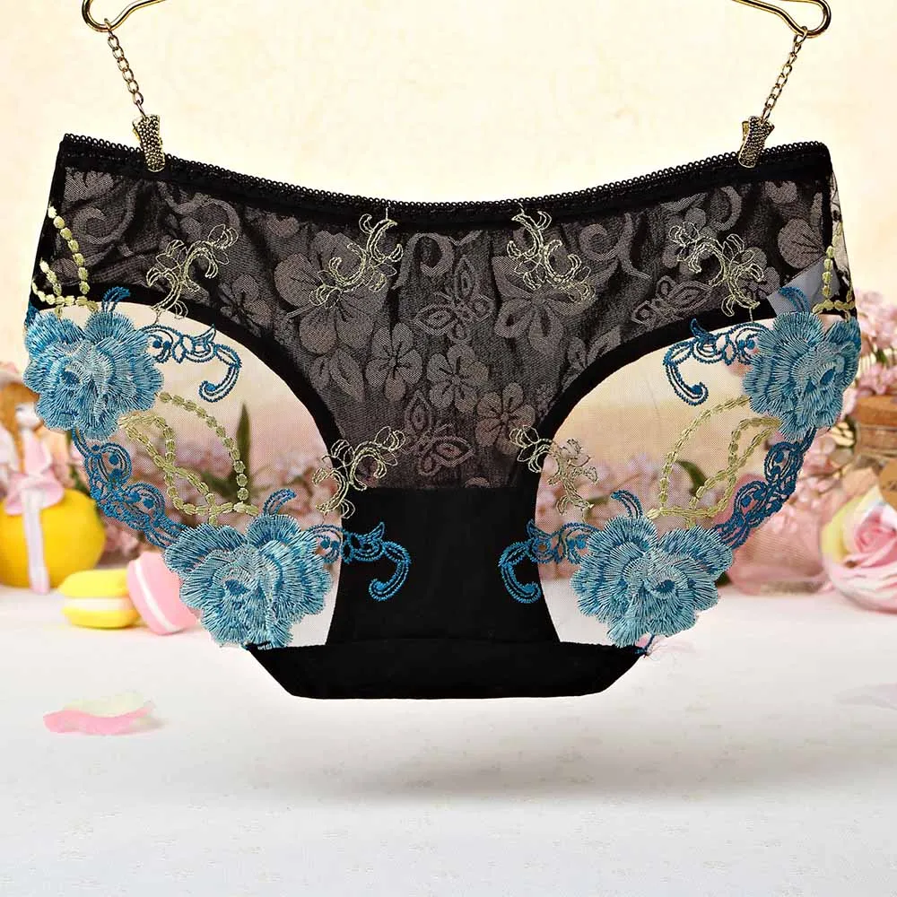 

Jacquard Lace Women Panties Seamless Print Underwear Sexy Briefs Women Transparent Flower Embroidered Lace Panties