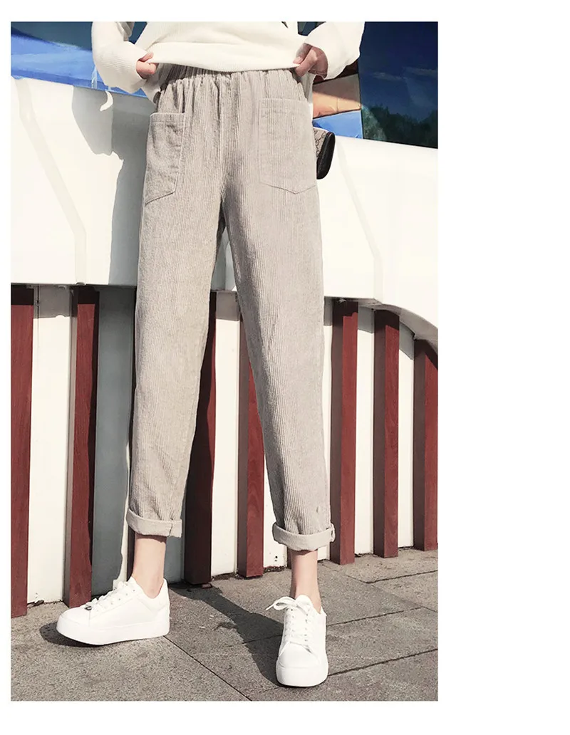 Hirsionsan вельветовые брюки женские весенние повседневные брюки с высокой эластичной талией по щиколотку свободные женские шаровары с карманом