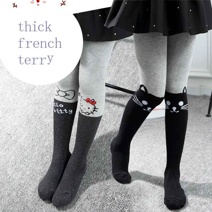 Spring Autumn Baby Girls Tights Cartoon Cat Pantyhose Soft Kids Thick terry Cotton Elastic Waist