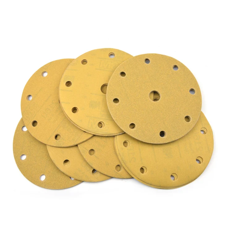 POLIWELL 5PCS 6 Inch 17-Hole Waterproof Sandpaper for Hook and Loop Sanding Pad Car Polishing Grinder Sander Yellow Sanding Disc