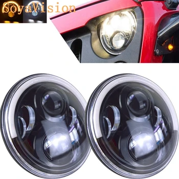

black For Jeep Wrangler JK Led Light 7 inhc LED Headlights w/ Half Halo 7" Headlight Halo Angel Eye Hi/lo Beam and DRL lamp
