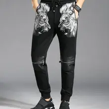 Мужские брюки в европейском стиле; индивидуальная Вышивка головы льва; саморазвитие; брюки для ног; мужские повседневные брюки; K870