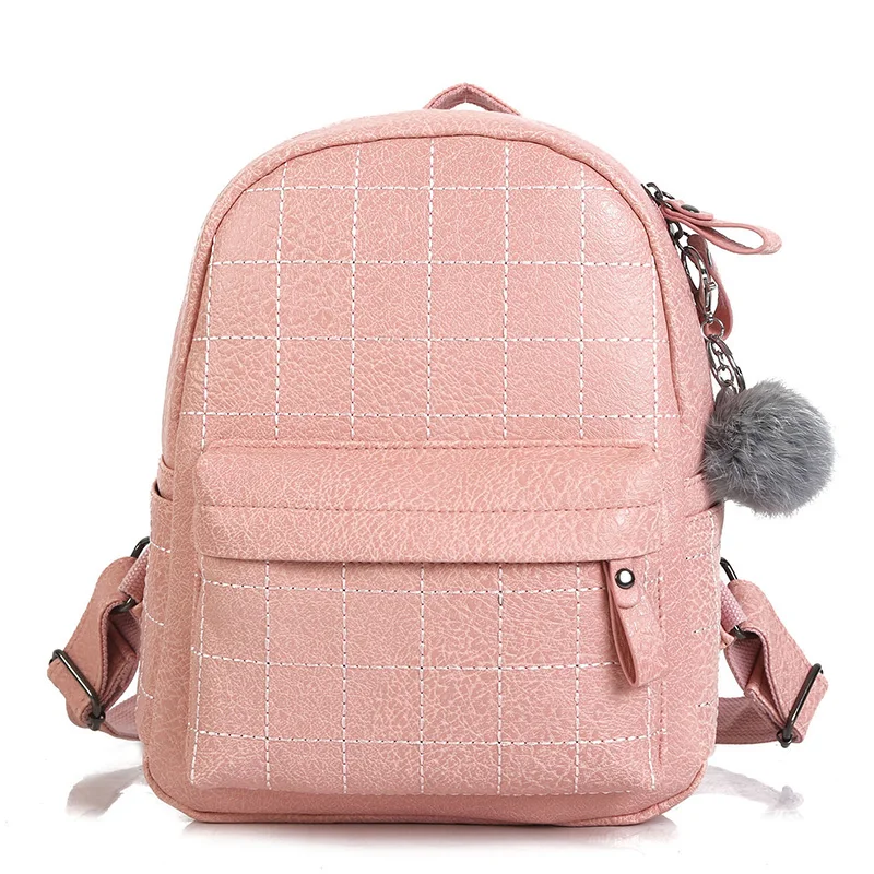 JHD-Hair Ball Pendant Backpack Women'S Bag Sweet Lady Backpack Pleated Travel Bag - Цвет: Pink