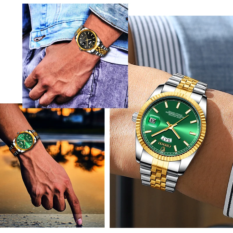 Топ люксовый бренд Мужские часы CHENXI Новая мода кварцевые деловые мужские наручные часы Аналоговые часы с дисплеем недели и календаря
