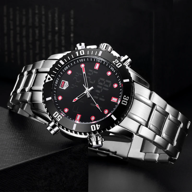 TVG Luxury Brand Mens New Fashion Stainless Steel Waterproof Digital LED Watch Business Watch Men Sport Watch Diving Watch