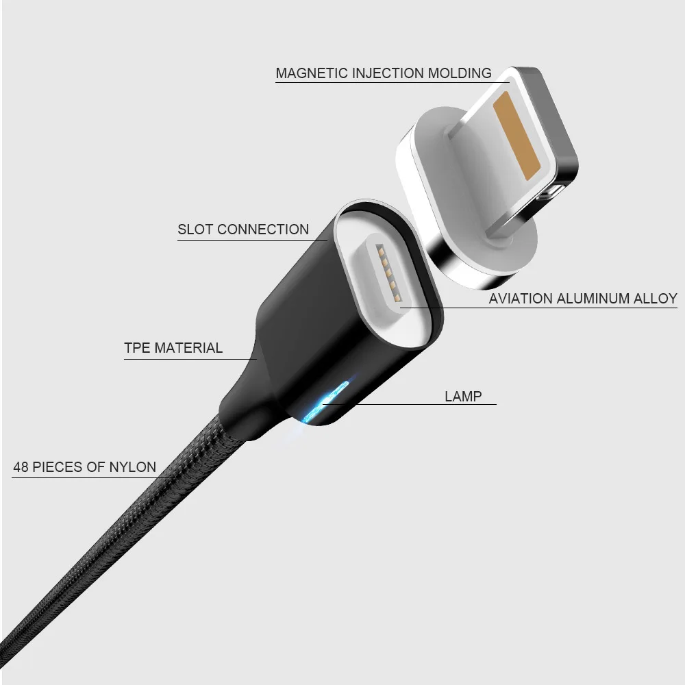 Светодиодный Магнитная Micro Тип usb C освещение быстрой зарядки кабель для iPhone 6 S 7 8