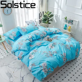 

Solstice Home Textile Girl Kid Bedding Set Flower Blue Duvet Cover Pillowcase Bed Sheet Woman Adult Linen King Couple Bedclothes