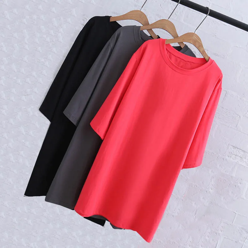 

Winter spring tshirt women 5XL Bust 150cm weight 135-150kg solid plus size t shirt women 3 colors
