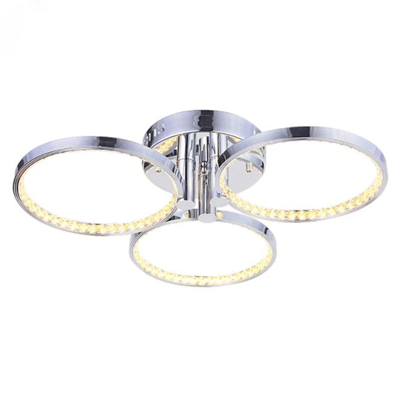

42W 3 Ring Creative Crystal LED Ceiling Lights Dining Room Ceiling Lamp Simple Lighting Foyer Study Lighting Fixture AC90-260V