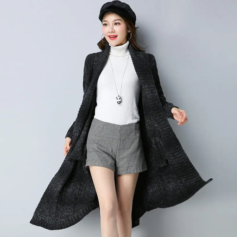 New Autumn Winter Sweater Coat Women Fashion Long Knitted Cardigan Female Large Size Thicken Irregular Sweater Jacket LQ376 - Цвет: black