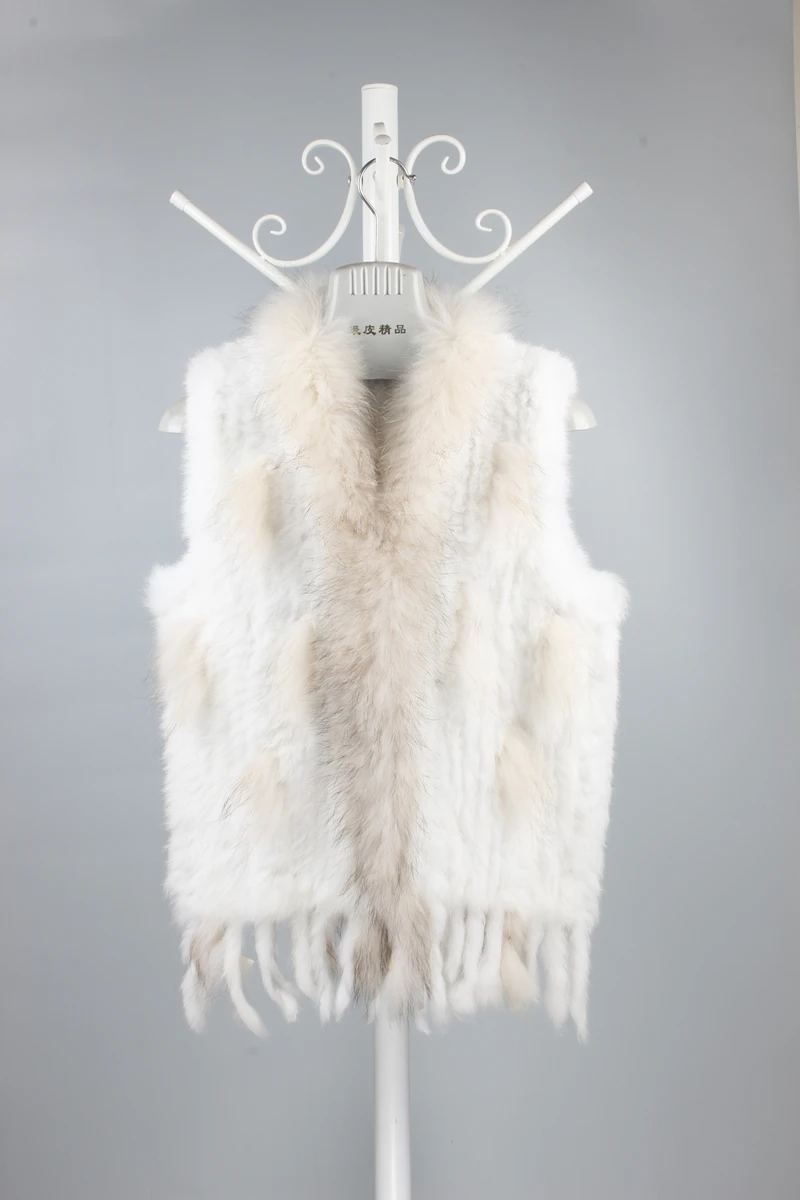 Chaleco de piel de conejo con cuello de piel de mapache para invierno chaleco de piel de conejo autentico DFP781 novedad de 2023 AliExpress