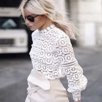 

Lace Blouse Long Sleeve Women Casual White Blouse Shirt 2017 Spring Summer Sexy Hollow out Elegant Tops Cool Blouse Blusas