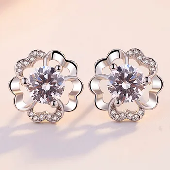 

Korean plate 925 silver Color Sansheng III ear nail plum earrings personality simple student jewelry