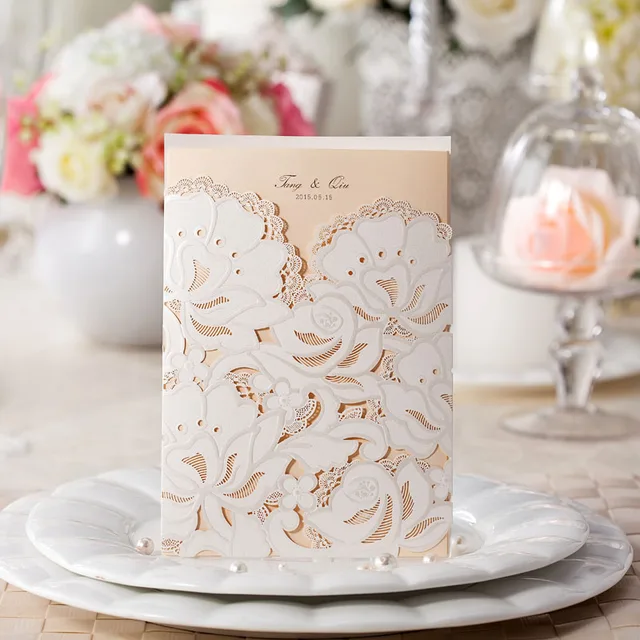 1pcs Sample White Rose Vine Hollow Laser Cut Luxury Wedding 1pcs Sample White Rose Vine Hollow Laser Cut Luxury Wedding Invitations Card Elegant Envelopes Seals