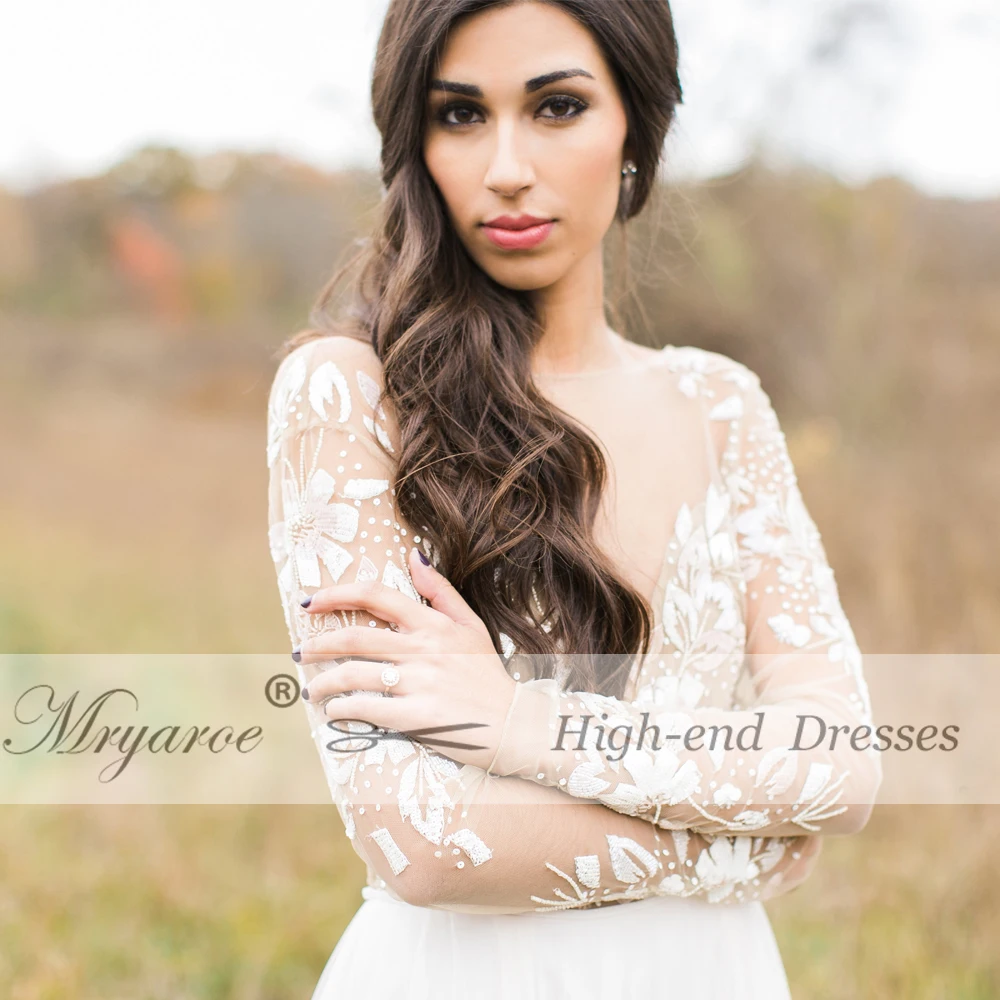 Mryarce Exclusive Lace Beading Open Back Wedding Dress Long Sleeve Scoop Tulle A Line Bridal Gowns Chic Style  (11)