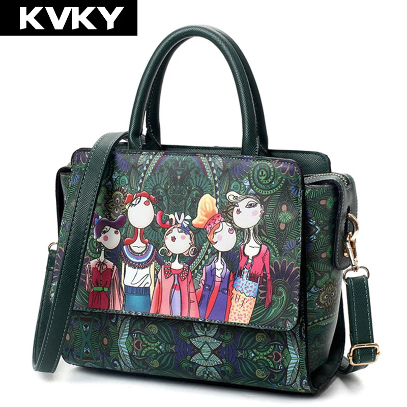 

KVKY Brand Fashion Green Forest Design Women Handbags Shoulder Messenger Bag Ladies Crossbody Bag Mini Trapeze Tote bolsas