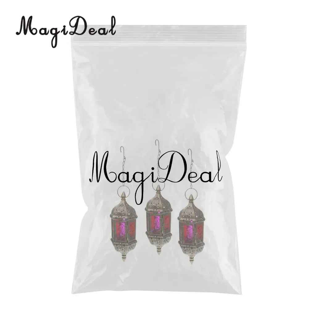 3x Moroccan Style Metal Candle Lantern Candleholder Tealight Holder for Wedding Home Decor Bronze	