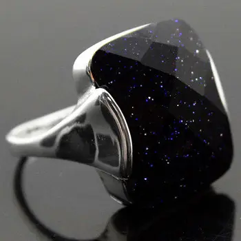 

13*16mm Natural Faceted Blue Sandjade 925 Sterling Silver Ring Size 7/8/9/10 for festival gift