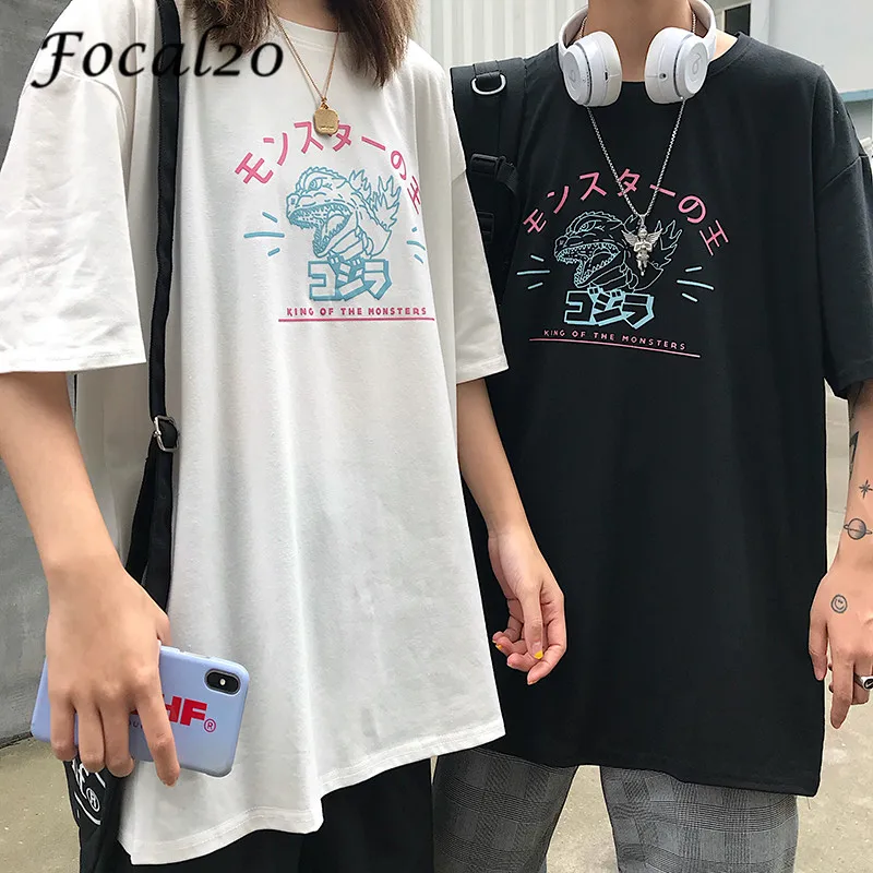 Focal20 Harajuku динозавр японский принт Женская футболка футболки весна лето короткий рукав вырез лодочкой Свободная Женская футболка футболки