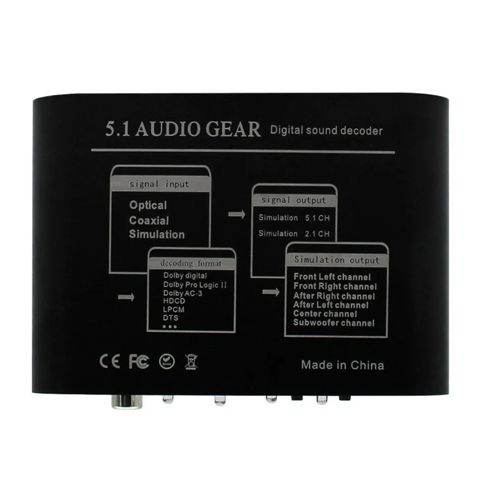 YKSO 5.1 CH Audio Decoder SPDIF Coaxial to RCA DTS AC36CH Digital Audio Converter LPCM To 5.1 Analog Converter         (10)