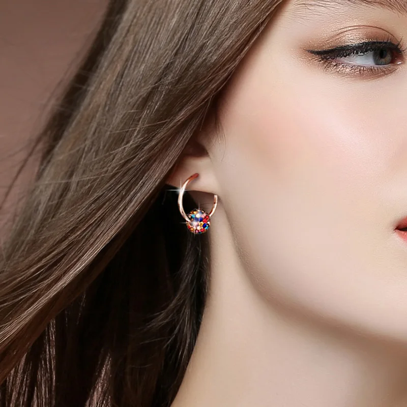 

Pure silver needle ear nail female color crystal ball Earring Pendant ring ear button accessories flashing wedding gifts hy016