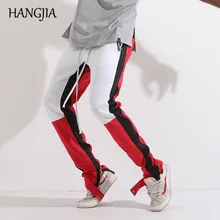 Мужские спортивные штаны в полоску с цветными блоками, уличная одежда в стиле хип-хоп, Мужские штаны для бега на молнии, эластичная резинка на талии, разноцветная Лоскутная Одежда