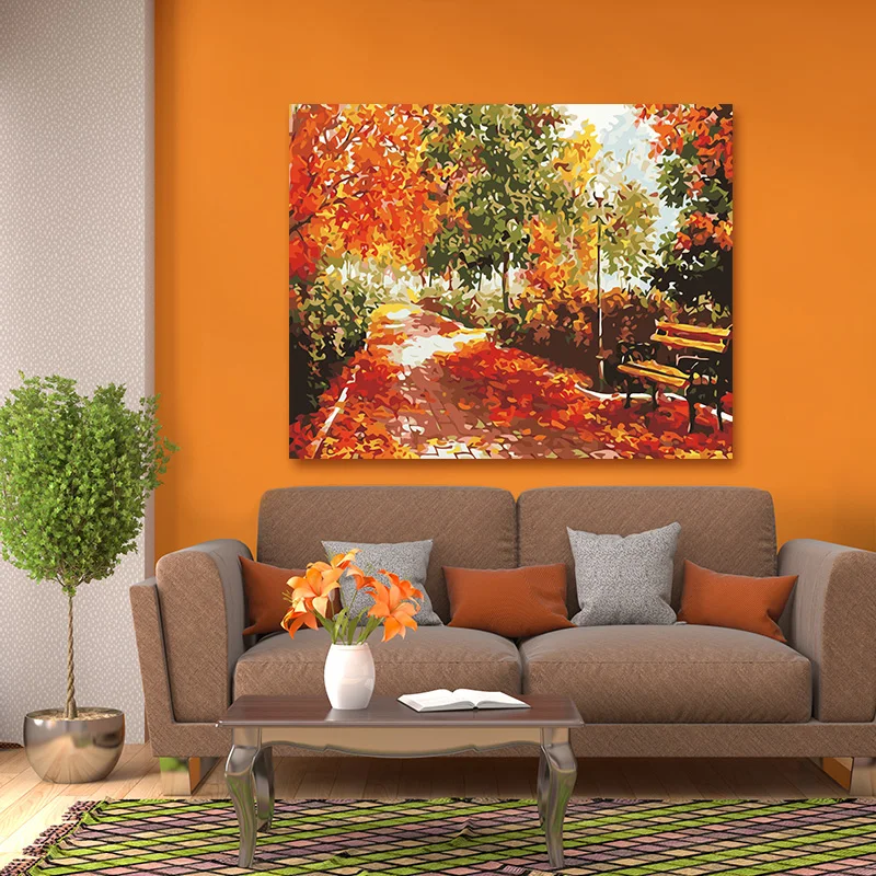 

paint by number art painting by numbers Independent long bench in the woods Filling and decompression painting