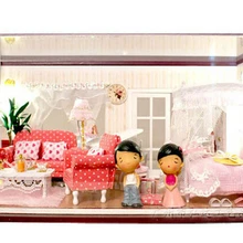 13820 Hongda DIY деревянный кукольный дом Миниатюрный Кукольный домик спальня голосовые светодиодные фонари