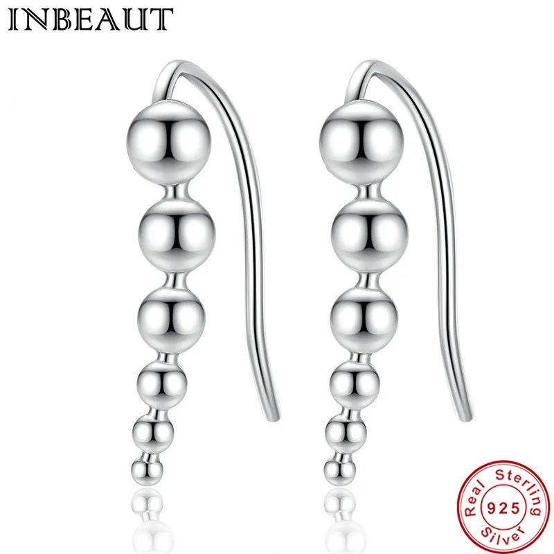 

INBEAUT 925 Sterling Silver Beads Stackable Clip Earrings Trendy Wedding Jewelry Women Solid Engagement Earrings Bridal Gifts
