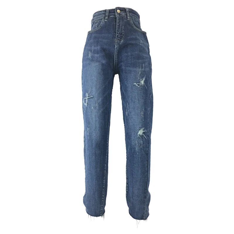 

New Lady Jeans Vintage Bleached Full Length Skinny Pants Regular Straight Jeans For Women Color Blue