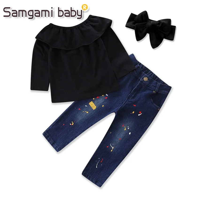 SAMGMAI/детская одежда для маленьких детей спортивные костюмы хлопковые черные топы